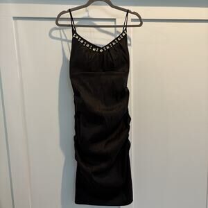 Juno Dress Juniors Large Black Beaded Bodycon Mini Cocktail Scrunch Ruched Party